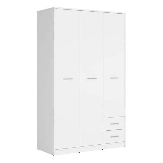 Шкаф распашной NEPO 118 см, 3 двери и 2 ящика, белый