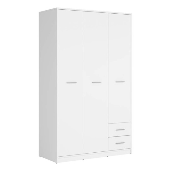 Шкаф распашной NEPO 118 см, 3 двери и 2 ящика, белый