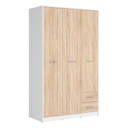Wardrobe NEPO 118 cm, 3 doors and 2 drawers, white with sonoma oak Wardrobe NEPO 118 cm, 3 doors and 2 drawers, white with sonoma oak