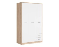 Шкаф распашной NEPO 118 см, 3 двери и 2 ящика, дуб сонома с белым