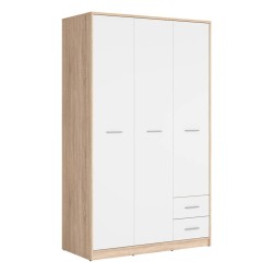 Шкаф распашной NEPO 118 см, 3 двери и 2 ящика, дуб сонома с белым