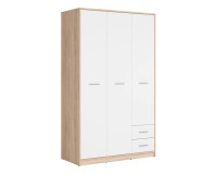 Шкаф распашной NEPO 118 см, 3 двери и 2 ящика, дуб сонома с белым