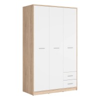 Шкаф распашной NEPO 118 см, 3 двери и 2 ящика, дуб сонома с белым