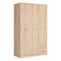 Шкаф распашной NEPO 118 см, 3 двери и 2 ящика, дуб сонома