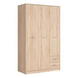 Wardrobe NEPO 118 cm, 3 doors and 2 drawers, sonoma oak