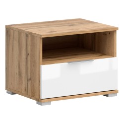 Bedside table ZELE 50 cm, 1 drawer, wotan oak with white high gloss