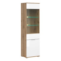 Display cabinet ZELE 56 cm, 1 glass door and 1 door, wotan oak with white high gloss Display cabinet ZELE 56 cm, 1 glass door and 1 door, wotan oak with white high gloss