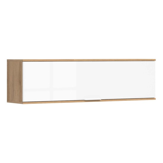 Wall cabinet ZELE 135 cm, 1 flap, wotan oak with white high gloss