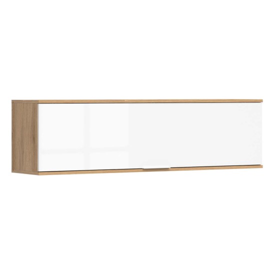 Wall cabinet ZELE 135 cm, 1 flap, wotan oak with white high gloss