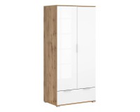 Wardrobe ZELE 90 cm, 2 doors and 1 drawer, wotan oak with white high gloss