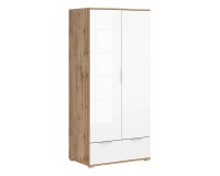 Wardrobe ZELE 90 cm, 2 doors and 1 drawer, wotan oak with white high gloss