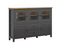 Chest of drawers HESEN 186 cm, 3 glass doors, 2 doors and 2 drawers, graphite with artisan oak