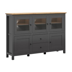 Комод HESEN 186 см, 3 стеклянные двери, 2 двери и 2 ящика, графитовый с дубом артисан Комод HESEN 186 см, 3 стеклянные двери, 2 двери и 2 ящика, графитовый с дубом артисан