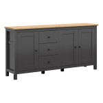 Chest of drawers HESEN 199 cm, 3 doors and 3 drawers, graphite with artisan oak