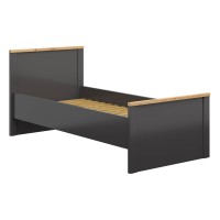 Bed HESEN 90 x 200, graphite with artisan oak