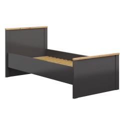 Bed HESEN 90 x 200, graphite with artisan oak