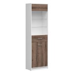 ויטרינה NEPO 60, 1 דלת ו 1 דלת זכוכית, לבן עם אלון מונסטרי