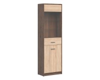 Display cabinet NEPO 60 cm, 1 door and 1 glass door, monastery oak with sonoma oak