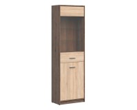 Display cabinet NEPO 60 cm, 1 door and 1 glass door, monastery oak with sonoma oak