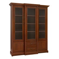 Display cabinet KENT 168 cm, 3 glass doors and 2 drawers, chestnut