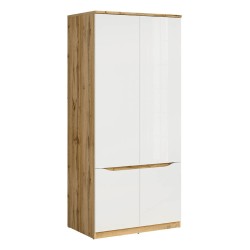 Wardrobe NUIS 90 cm, 4 doors, wotan oak with white high gloss