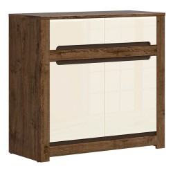 Chest of drawers RUSO 104 cm, 2 doors and 2 drawers, april oak with pearl gloss
