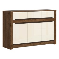 Chest of drawers RUSO 149 cm, 3 doors and 3 drawers, april oak with pearl gloss
