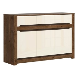 Chest of drawers RUSO 149 cm, 3 doors and 3 drawers, april oak with pearl gloss