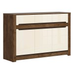 Chest of drawers RUSO 149 cm, 3 doors and 3 drawers, april oak with pearl gloss