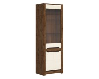 Display cabinet RUSO 69 cm, 1 glass door and 1 door, april oak with pearl gloss