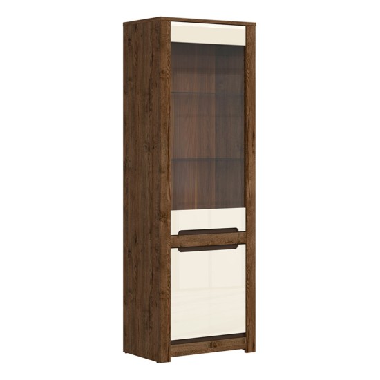 Display cabinet RUSO 69 cm, 1 glass door and 1 door, april oak with pearl gloss