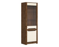 Display cabinet RUSO 69 cm, 1 glass door and 1 door, april oak with pearl gloss
