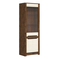 Display cabinet RUSO 69 cm, 1 glass door and 1 door, april oak with pearl gloss