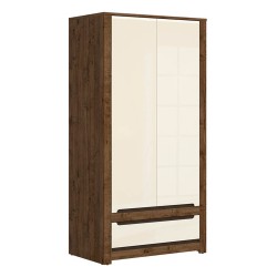 Wardrobe RUSO 104 cm, 2 doors and 1 drawer, april oak with pearl gloss