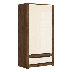 Wardrobe RUSO 104 cm, 2 doors and 1 drawer, april oak with pearl gloss