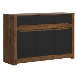 Chest of drawers RUSO 149 cm, 3 doors and 3 drawers, april oak with black