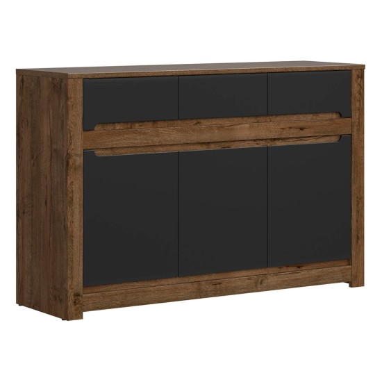 Chest of drawers RUSO 149 cm, 3 doors and 3 drawers, april oak with black Chest of drawers RUSO 149 cm, 3 doors and 3 drawers, april oak with black