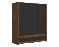 Wardrobe RUSO 178 cm, 3 doors and 3 drawers, april oak with black