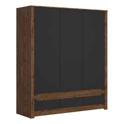 Wardrobe RUSO 178 cm, 3 doors and 3 drawers, april oak with black