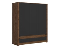 Wardrobe RUSO 178 cm, 3 doors and 3 drawers, april oak with black