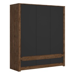 Wardrobe RUSO 178 cm, 3 doors and 3 drawers, april oak with black