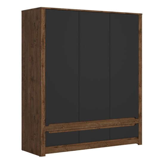 Wardrobe RUSO 178 cm, 3 doors and 3 drawers, april oak with black