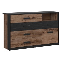 Chest of drawers KASSEL 150 cm, 1 door and 5 drawers, monastery oak with black oak Chest of drawers KASSEL 150 cm, 1 door and 5 drawers, monastery oak with black oak