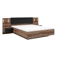 Bed KASSEL 160 x 200, with storage box, monastery oak with black oak