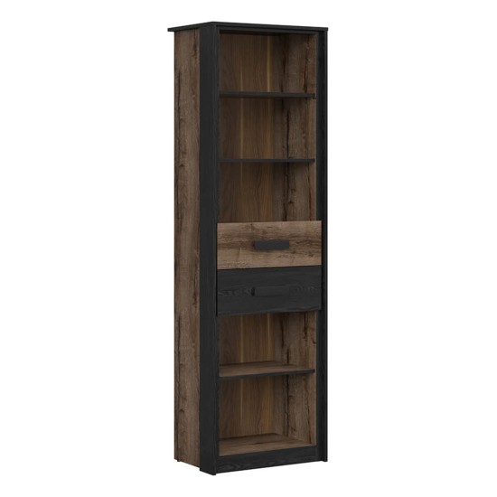 Шкаф книжный KASSEL 60 см, 2 ящика, дуб монастери с дубом чёрным