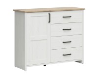 Комод LOKSA 120 см, 1 дверь и 4 ящика, сосна андерсен белая с дубом грандсон