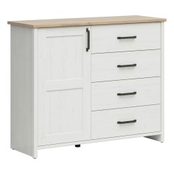 Комод LOKSA 120 см, 1 дверь и 4 ящика, сосна андерсен белая с дубом грандсон Комод LOKSA 120 см, 1 дверь и 4 ящика, сосна андерсен белая с дубом грандсон