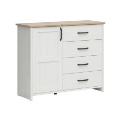 Комод LOKSA 120 см, 1 дверь и 4 ящика, сосна андерсен белая с дубом грандсон