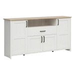 Chest of drawers LOKSA 194 cm, 4 doors and 1 drawer, white andersen pine with grandson oak