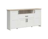 Chest of drawers LOKSA 194 cm, 4 doors and 1 drawer, white andersen pine with grandson oak